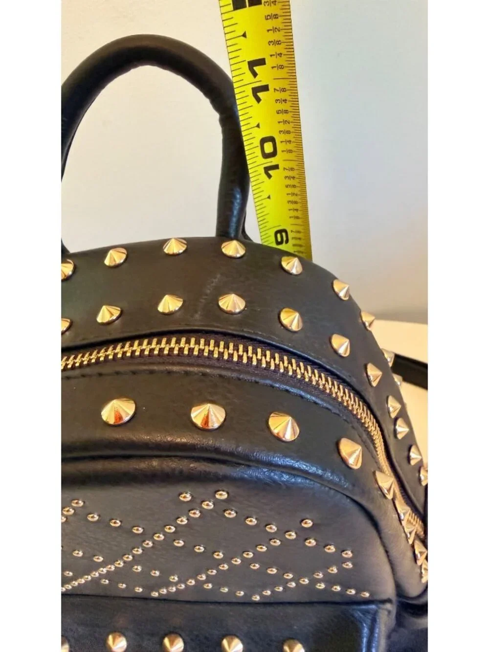 Bebe Black Mini Backpack Purse With Gold Studs & Tassel Accent